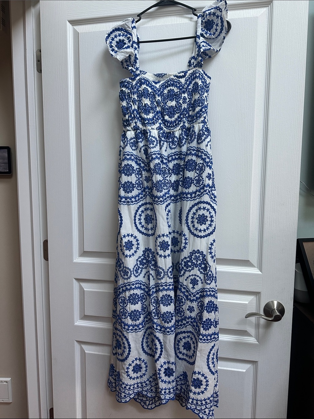 Chelsea28 White Maxi Dress with Blue Medallion Print